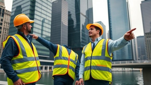 Surveyors examining skyscrapers for commercial building surveys.