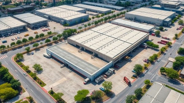 Aerial view of industrial facility in Garden Grove for lease.