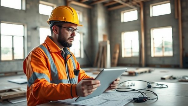 Engineer assessing electrical improvement projects in a building.