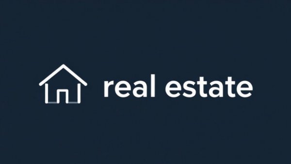 Real estate logo with house icon on blue background