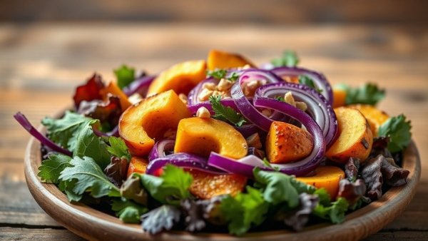 Rustic salad with purple cabbage and squash for nourishing winter recipes.