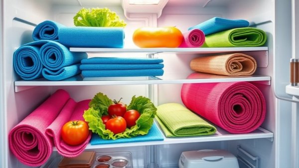 Choosing the Right Refrigerator Mats in vibrant colors with vegetables.