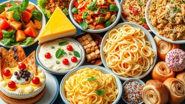 Colorful collage of diverse high-protein recipes for various meals.