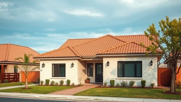Modern suburban house for sale in Queen Creek AZ on a sunny day.