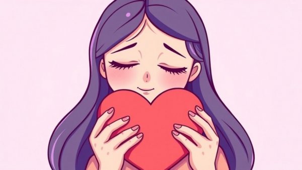 Woman embracing heart conveying self-love, stop judging yourself.