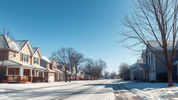 Suburban houses in winter; Canadian mortgage rates forecast 2025.