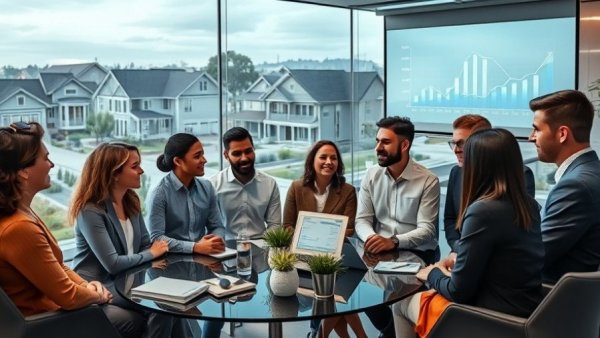 Diverse experts discussing 2026 housing market predictions, modern setting.