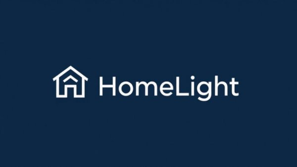 Minimalistic HomeLight logo on dark blue background.
