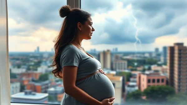 Finding Peace During Pregnancy: A woman gazes out at stormy skies.
