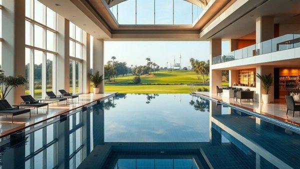 Luxurious commercial space at 109 Golfview Court, with pool and elegant interior.