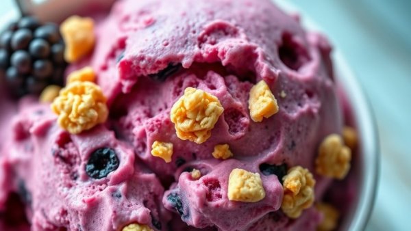 High-protein cottage cheese dessert with berries in a container.