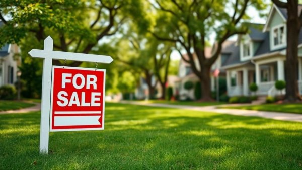 Real estate sign showcasing financial benefits of homeownership in suburb.