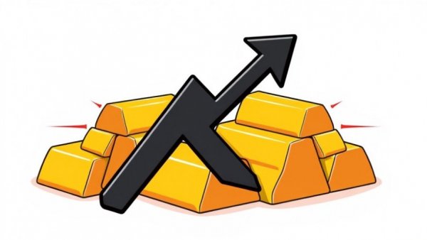 Illustration of K-shaped recovery concept with gold bars and arrow.