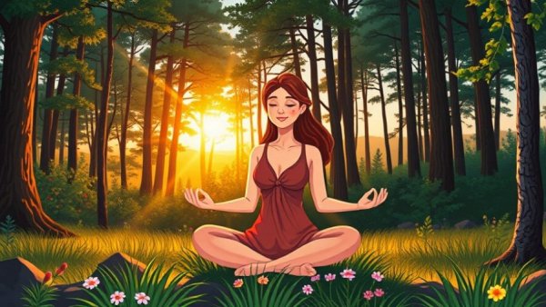 Woman rediscovering life after loss of faith, meditating in nature.