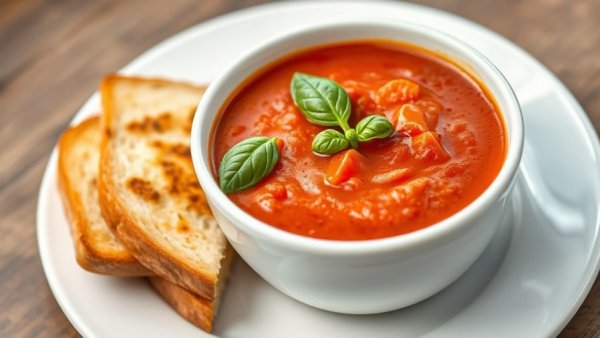 Better Than Campbell's Vegan Tomato Soup with basil garnish.