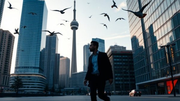 Silhouette with Toronto skyline, CN Tower, office demand surge.