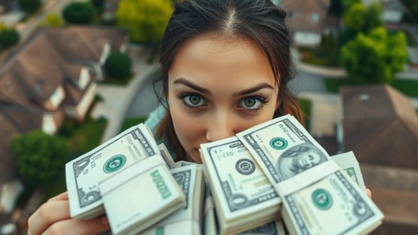 Inflation Impact on Real Estate Buyer Behavior illustrated with cash and suburban scene.