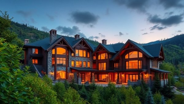 Elegant ski-in/ski-out estate in Mt. Crested Butte at dusk.