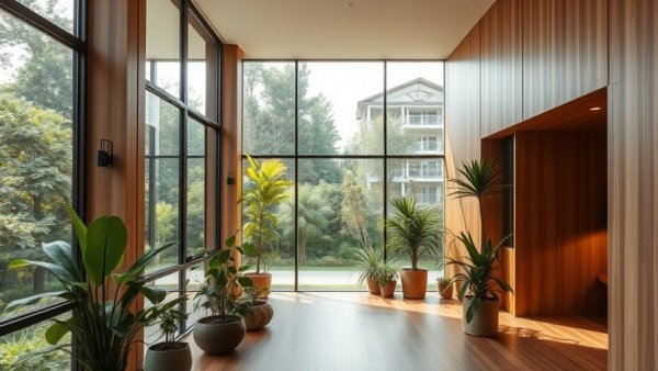 Modern interior with floor-to-ceiling windows and lush garden view, highlighting investment potential.