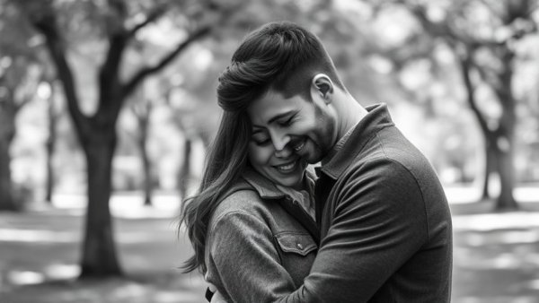 Couple sharing an intimate and joyful moment outdoors.