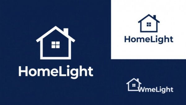 Minimalist HomeLight logo with house icon and text, flat design.