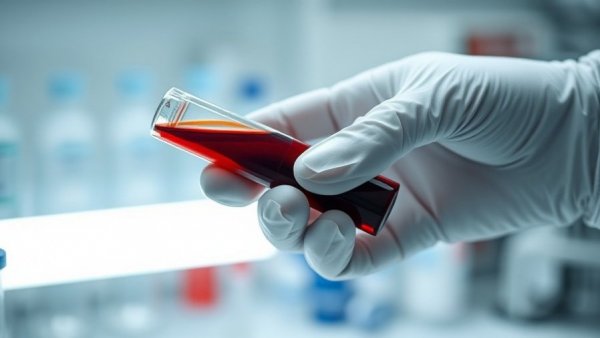 Gloved hand with blood sample tube, PRP device compliance.