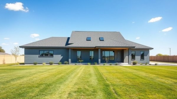 Modern suburban house in Panama City with a lush green lawn.