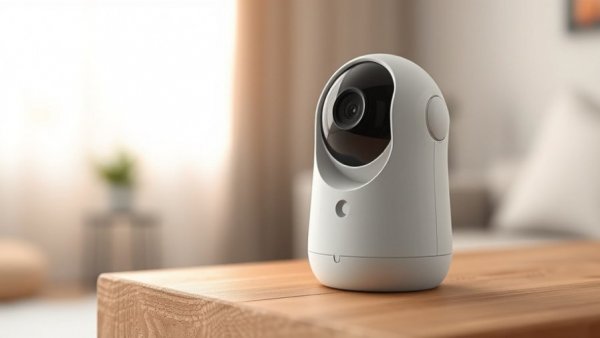 Compact security camera for renter-friendly solutions on a table.