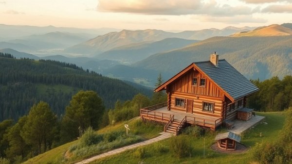 Rustic mountain house at Tipple House Mt. Crested Butte during golden hour.