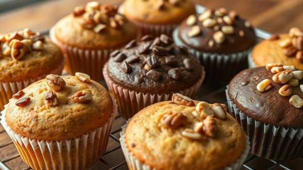 Healthy Muffin Recipes: Assorted muffins with chocolate and nuts.