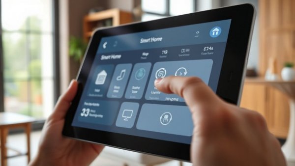 Close-up interaction with smart home controls highlighting privacy risks.