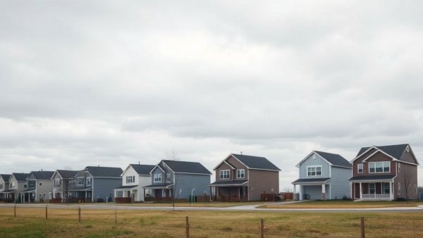 GTA new-home sales drop: suburban houses under cloudy sky.