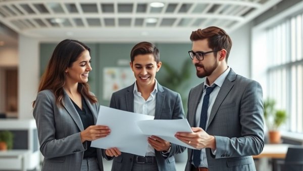 Real estate advice for buyers: professionals reviewing documents.