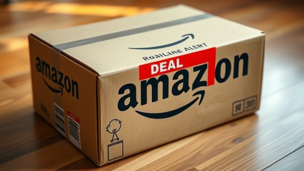 Amazon Tool Deals alert on package with red label.