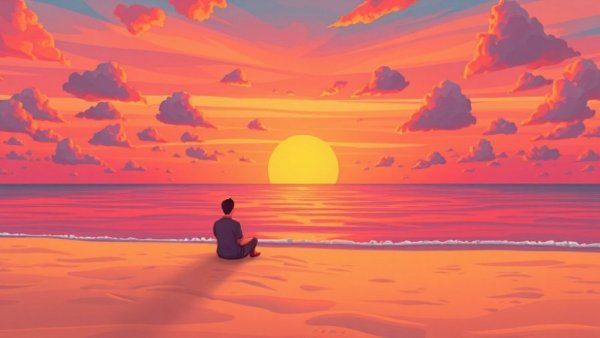 Serene sunset over sea, promoting Catastrophic Thinking Management.