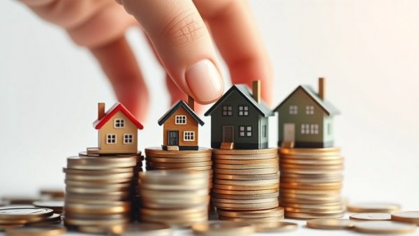 Close-up of miniature houses on coins for hidden costs of buying a home.