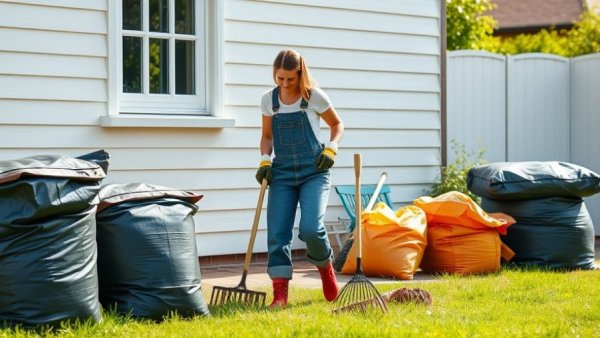 Gardening woman organizing yard, showcasing yard tool decluttering tips.