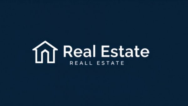 Minimalistic real estate logo on sleek dark blue background.