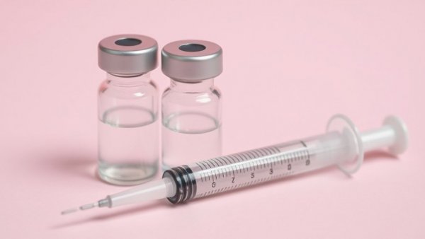 Counterfeit Botox Vials with syringe on pink background