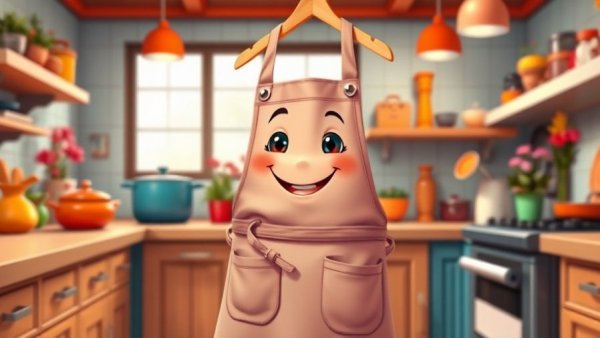 Animated apron with smiling face in vibrant kitchen, Healthier Eating for Women.