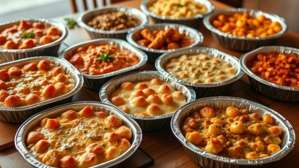 Assortment of comforting casseroles ready for sharing.