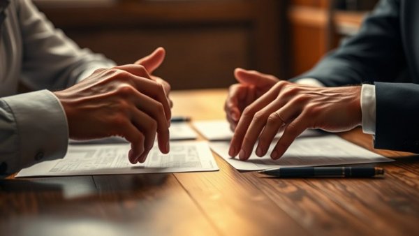 Hands involved in discussion related to partition action at a table.