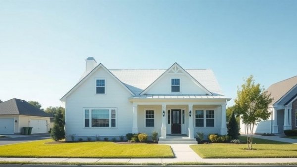 Charming modern white house in serene neighborhood, off-market real estate.