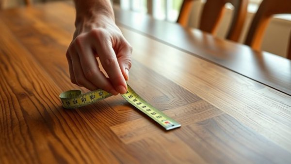 Hands measuring dining room table for replacement leaf