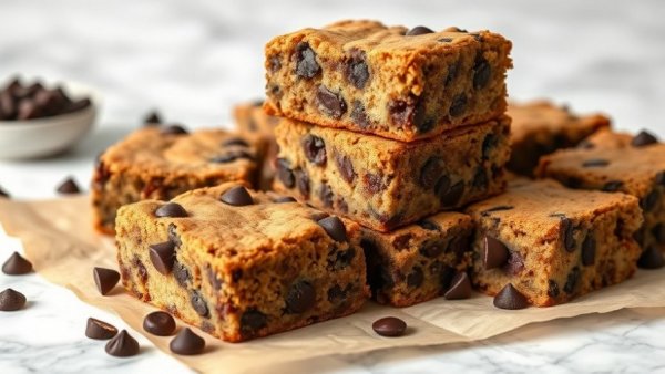 Delicious vegan chocolate chip coffee cake squares on parchment.