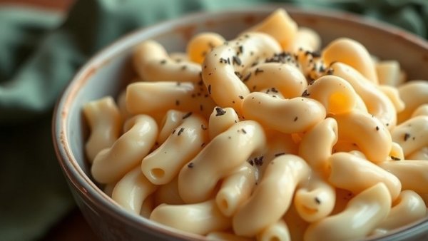 Creamy vegan mac and cheese served in a bowl with pepper seasoning.