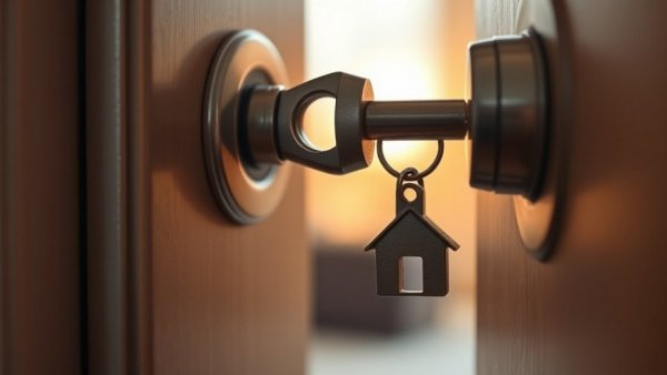 Key in lock with house keychain symbolizing locking in your mortgage rate.