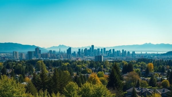 Vancouver homes and skyline, showcasing residential area and urban buildings.