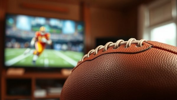 Football close-up with TV; ideal for Easy Home Projects for Super Bowl Sunday.