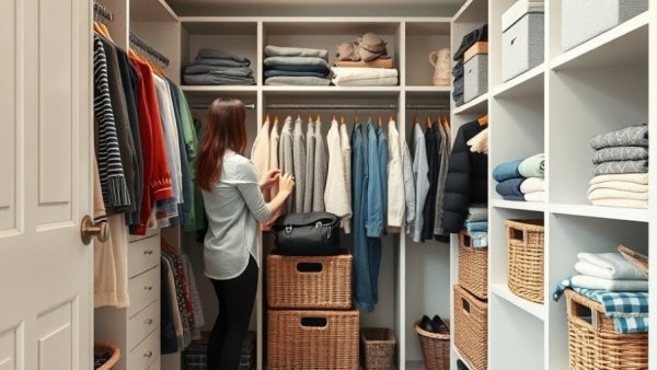 Modern closet organization with storage baskets and folded clothes 2026 trends
